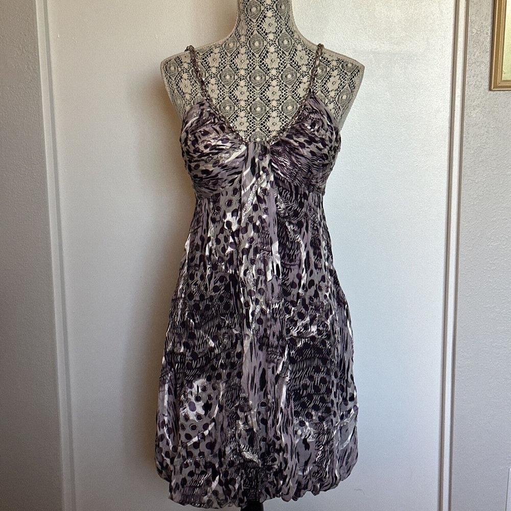 Nina Austin gorgeous Plum Silver Chain Straps leopard dress Small